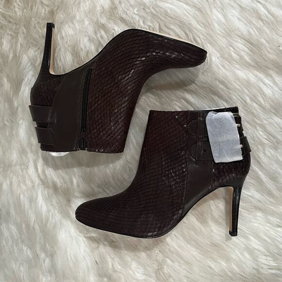 NEW Ann Taylor Leather Classic Buckle High Heel Academia Reptile Ankle Boots 5.5 - Picture 7 of 14